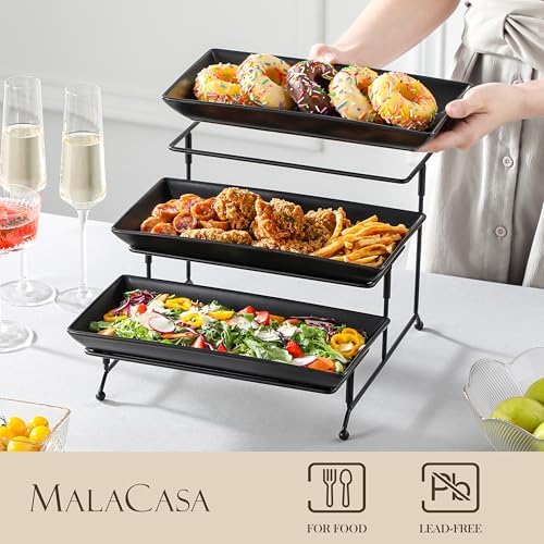 MALACASA 3 Tier Serving Tray, Porcelain Tiered Serving Trays Platters