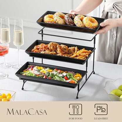 MALACASA 3 Tier Serving Tray, Porcelain Tiered Serving Trays Platters
