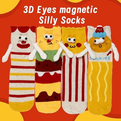 Magnetic Novelty Socks - 4 Pairs of Hands Holding Hands Silly Socks