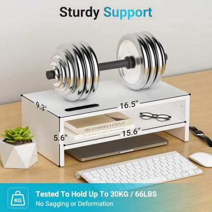 BONTEC Wooden Monitor Stand Riser for Desk, 2-Tier Computer Monitor