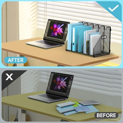 MINDEPOT Desk File Organizer Folder Holder with 5 Vertical for Office