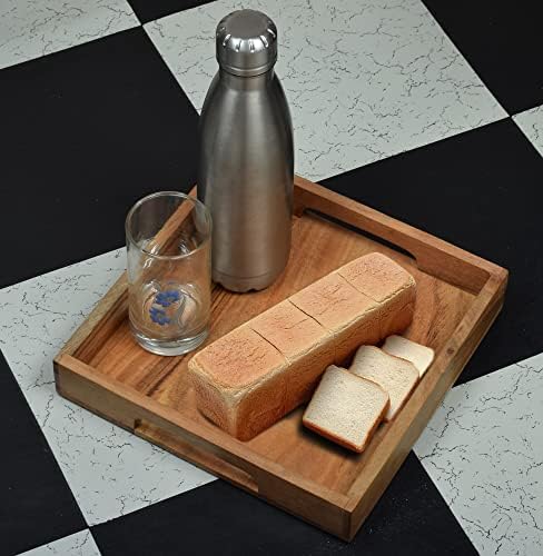 Samhita Acacia Wood Serving Tray with Handles,Wooden Serving Tray