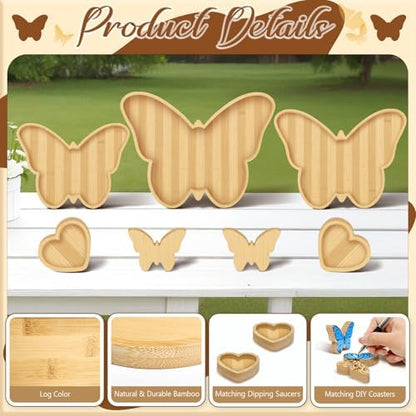 3 Pcs Butterfly Charcuterie Board with 2 Dipping Saucers and 2 DIY