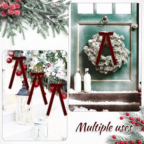 Whaline 12Pcs Velvet Christmas Bows for Candlestick Decor 4" x 12"