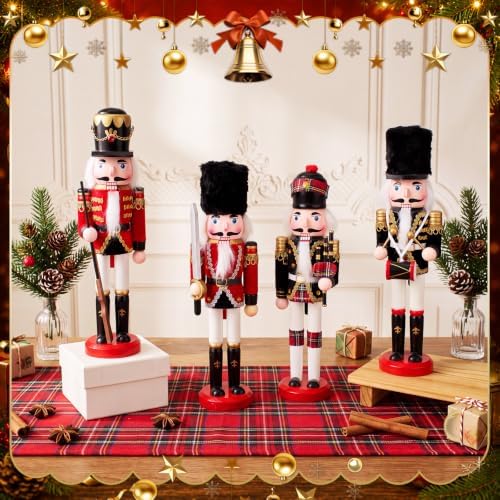 Huwena 4 Pcs Red and Black Mixed Nutcracker 12 Inch