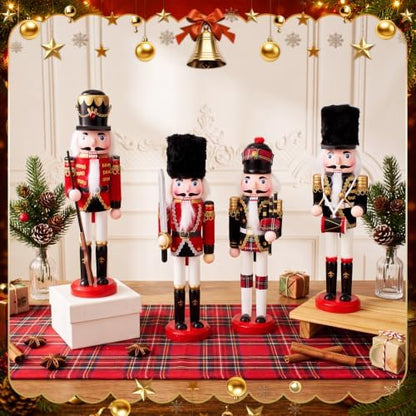 Huwena 4 Pcs Red and Black Mixed Nutcracker 12 Inch