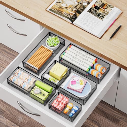 Marbrasse 5 Pack Desk Drawer Organizer Set, Mesh Drawer Storage Trays