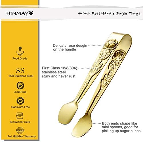 HINMAY 6PCS Mini Serving Tongs 4 Inches Small Rose Sugar Cube Tongs