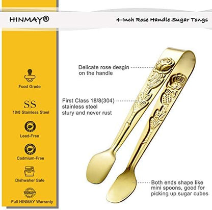 HINMAY 6PCS Mini Serving Tongs 4 Inches Small Rose Sugar Cube Tongs