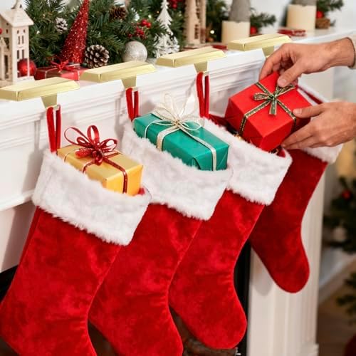 Komotu 4 Pcs Metal Christmas Stocking Holders for Mantle - Weighted