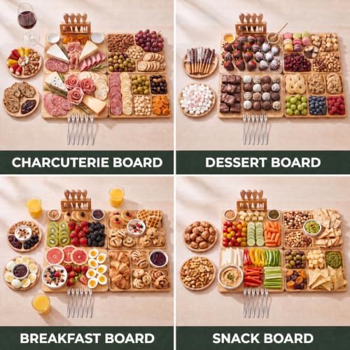 Large Bamboo Charcuterie Board Set, Cheese Board Gift Set & Knives