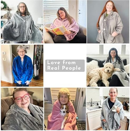 Original Premium Double Layer Poncho Blanket, No Sleeves, Sherpa
