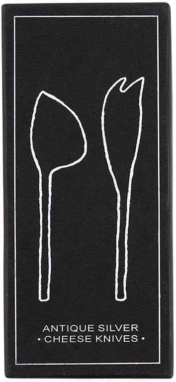 Santa Barbara Design Studio Cheese Knives Gift Set White & Black Cardboard Book Gifts, 2-Pieces, Antiqued Silver