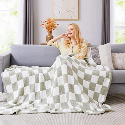 WRENSONGE Soft Checkered Throw Blanket for Couch-Cozy Warm Knitted