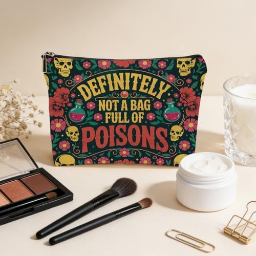 JIUWEIHU Poisons Makeup Bag, Witch Skull Floral Gothic Cosmetic Bags