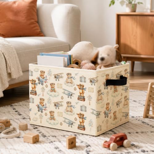 Space Airplane Bear Storage Basket with Handles