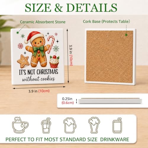 2 Pcs It's Not Christmas Without Cookies Ceramic Coasters Gifts