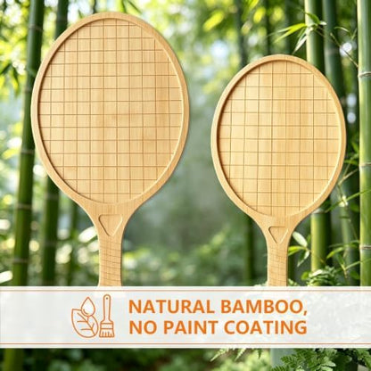 2 Pcs Tennis Racket Bamboo Serving Tray Set, 17" Wooden Tennis