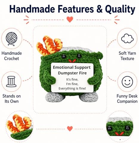 Emotional Support Dumpster Fire Crochet Plush, Funny Stress Relief