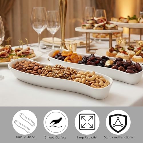 2 Pack Olive Dish, 12 inch Ceramic Tray for Appetizers Crackers and