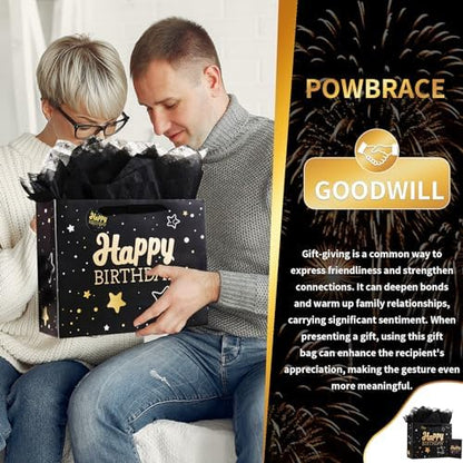 Powbrace 13" Birthday Gift Bag with Tissue Paper & Card