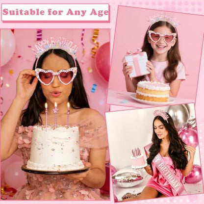 Atoden Happy Birthday Sash Headband Tiara Crown Sunglasses for Women