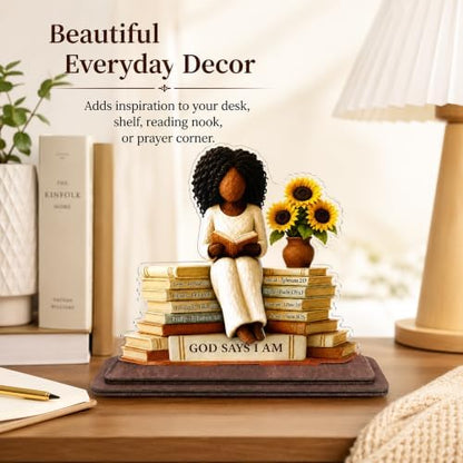 African American Christian Gifts for Women, God Says I Am Desk Plaque