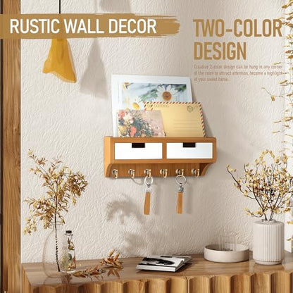 Rebee Vision Key Holder Wall Mount for Room Decor, Light Brown & White