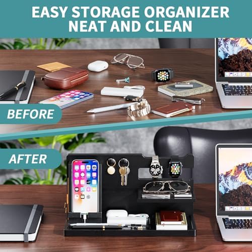 Wood Phone Docking Station, Nightstand Organizer, Birthday Gifts for