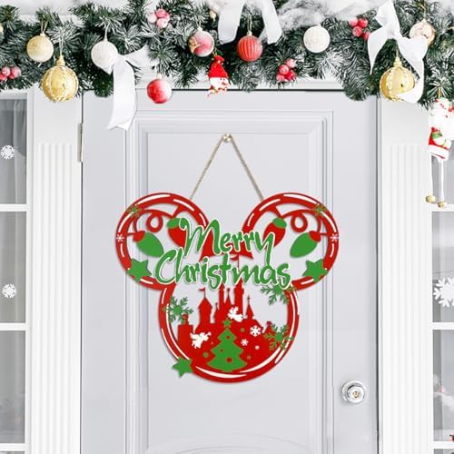 Christmas Door Decorations Red Mouse Wooden Sign
