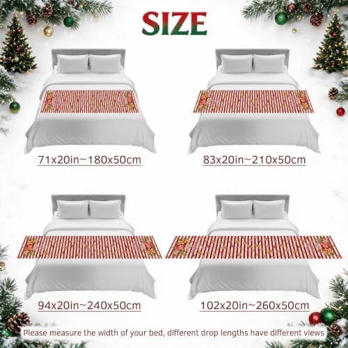Merry Christmas Bed Runner Scarf Twin Size, Xmas Cocoa Mug Gingerbread