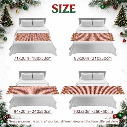 Merry Christmas Bed Runner Scarf Twin Size, Xmas Cocoa Mug Gingerbread