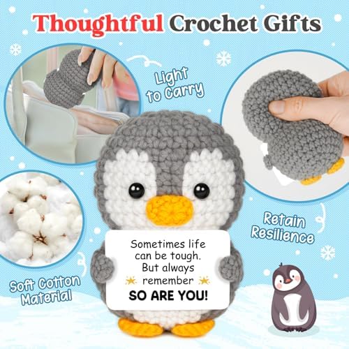 Positive Emotional Support Crochet Penguin Gift - Get Well Gifts for