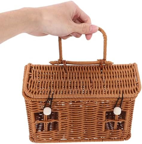 House Shaped Decorative Gift Basket with Lid and Handle Brown Plastic