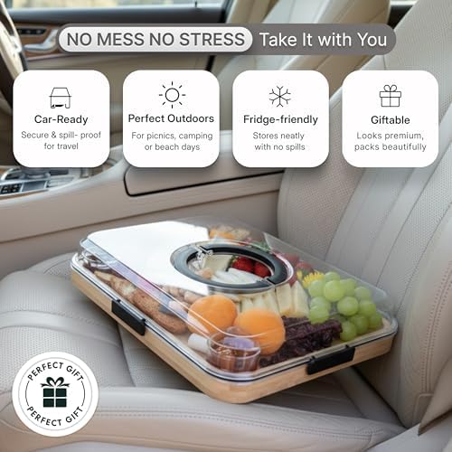 Charcuterie Board Set with Handless Lid – Bamboo Cheese Board with