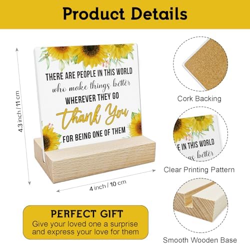 REWIDPARTY Thank You Gifts for Women Men Sunflower Ceramic Sign