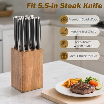 8 Slots Steak Knife Block Holder, 5.5" Wooden Small Knife Block