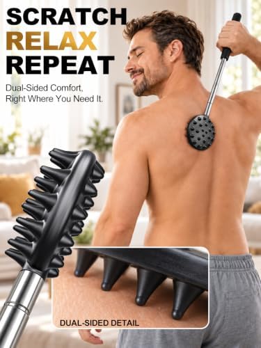 Telescoping Back Scratcher with 5 Interchangeable Heads, Gifts for Men