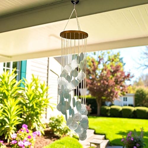 Top Brass Capiz Shell Wind Chime, 30" Spiral Coastal Outdoor Hanging