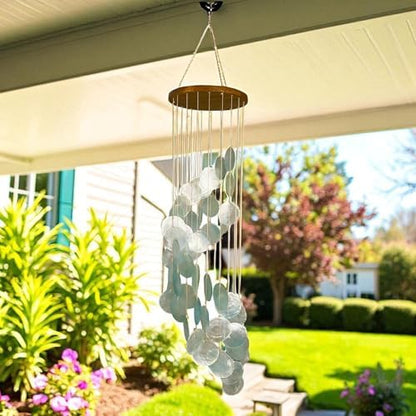 Top Brass Capiz Shell Wind Chime, 30" Spiral Coastal Outdoor Hanging