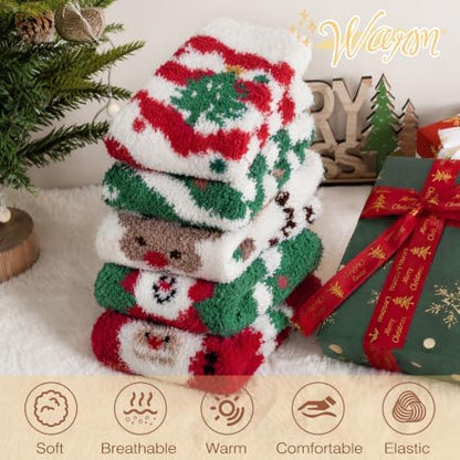 Trifabricy Fuzzy Socks, 5 Pairs Cute Chirstmas Fuzzy Socks for Women
