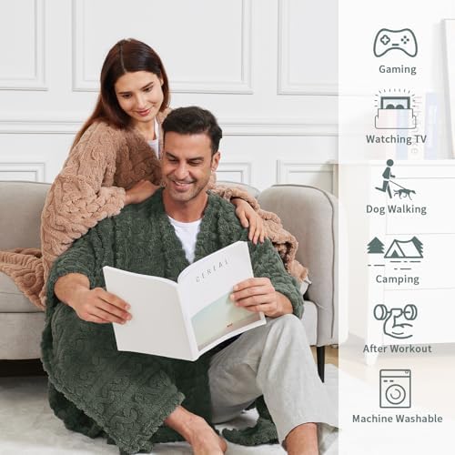 Wearable Blanket Sherpa Fleece Shawl Blanket with Pockets Blanket