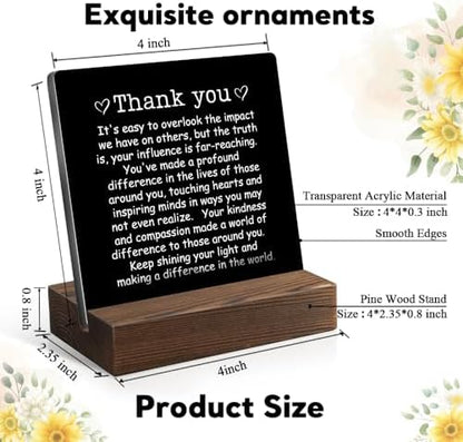 Thank You Acrylic Sign with Wooden Stand, Appreciation Gifts Plaque