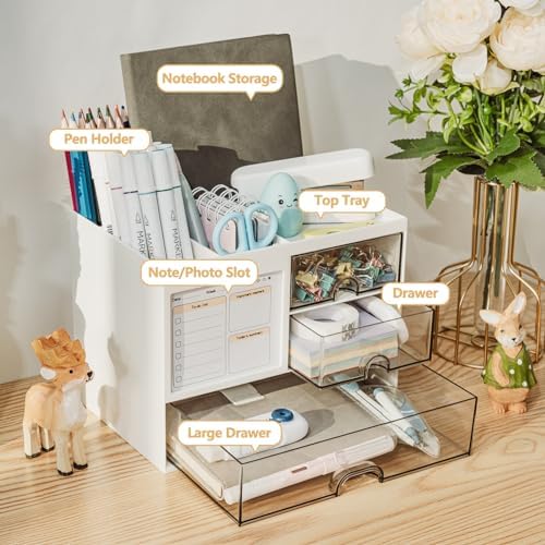 QIYVLOS Desk Organizer with 3 Drawer, Multi-Functional Pencil Pen