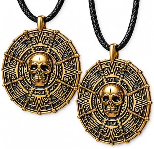 Halloween Pirate Skull Coin Necklace for Men Women Costume Jewelry