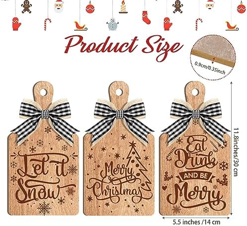 Umigy 3 Pcs Merry Christmas Decorative Wood Cutting Board Let It Snow