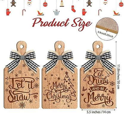Umigy 3 Pcs Merry Christmas Decorative Wood Cutting Board Let It Snow