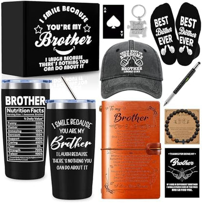 10 PCS Brother Gifts from Sister with 20 Oz Tumbler Journal Cap