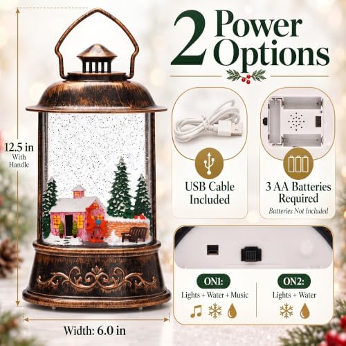 Christmas Snow Globe, Glittering Lighted with Music
