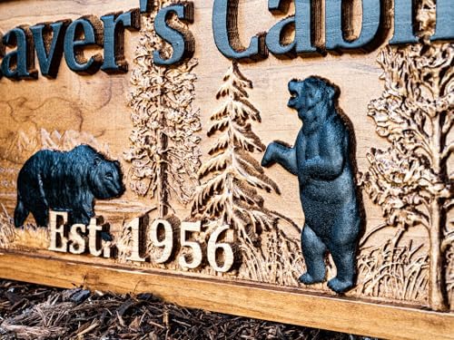 Personalized Wood Family Name Sign | Black Bear Home Decor | Cabin